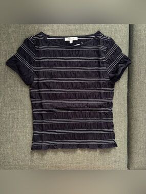 Madewell XS black ruched shirt with white stripes